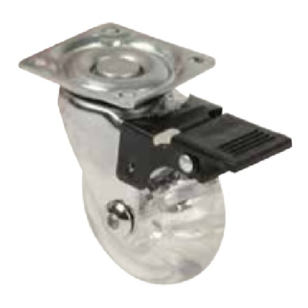 ruota gomma trasparente con piastra e freno