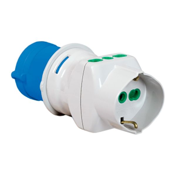 adattatore industriale 3 prese 1 schuko + 2 bipasso blu