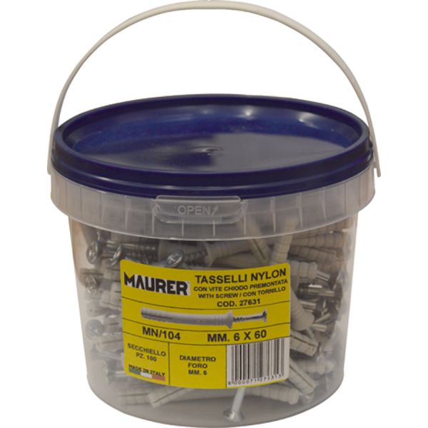 TASSELLO NYLON MAURER C/VITE A CHIODO Ø6X60MM MN (SECCHIELLO 100 PZ)