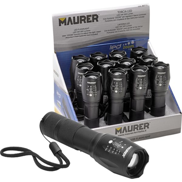 torcia led alluminio con zoom maurer