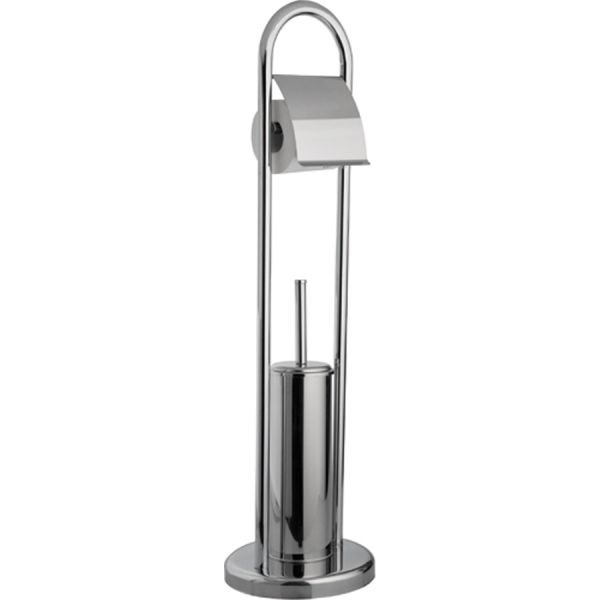 piantana portarotolo+scopino per bagno in acciaio inox