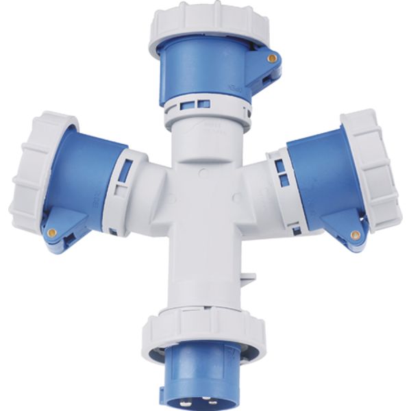 adattatore industriale 1 spina + 3 prese ip 67 blu maurer plus