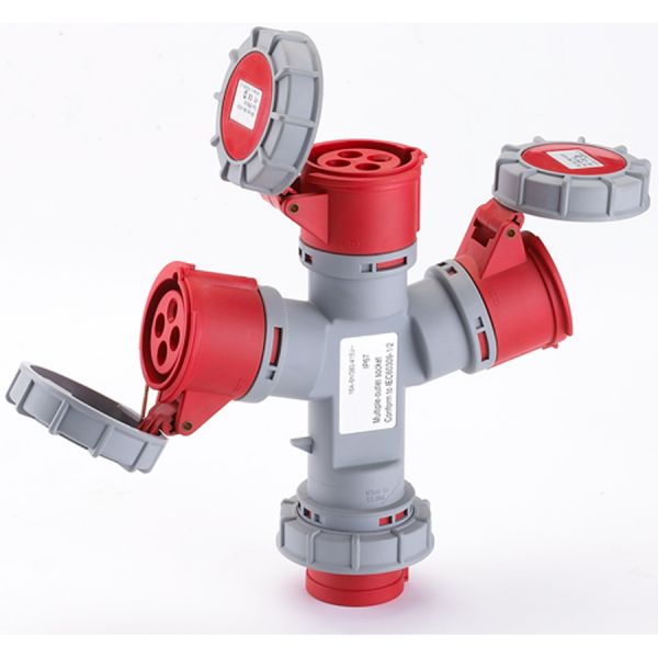 adattatore industriale 1 spina + 3 prese ip 67 rossa maurer plus