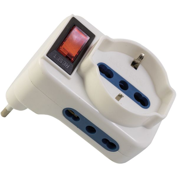 adattatore triplo salvaspazio 10a interruttore presa schuko maurer