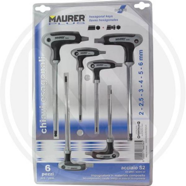 chiavi maschio esagonali a t in serie 6 pz. maurer plus