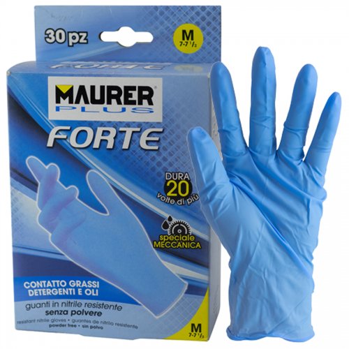 Guanti Monouso Nitrile "forte" Tg.l Maurer Plus (cf.30pz) - Cf. Scatola - Taglia L-8,1/2 e Tipo Ambidestri - cod. 97038