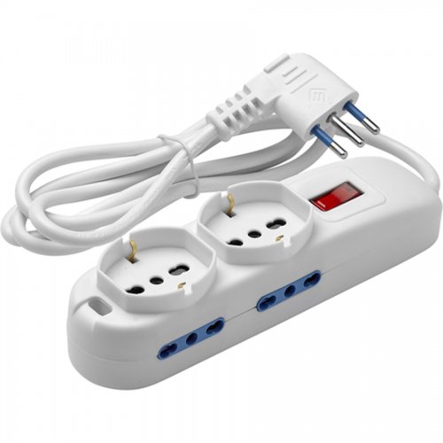 Multipresa C/inter. 1p. Schuko+4p. Lat. Bipasso Maurer - Cf. Blister - Colore Bianco e Uscite 2+4 - cod. 51923
