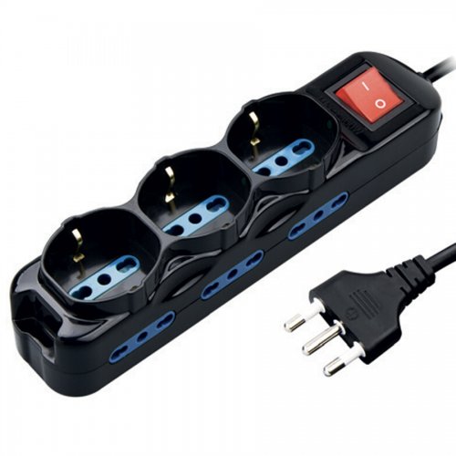 Multipresa C/inter. 3p. Schuko+6p. Lat. Bipasso Nero Maurer-cf. Blister - Colore Nero e Uscite 3+6 - cod. 94401