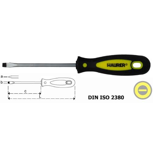 Cacciavite Tg Meccanico Maurer 6x150 - Cf.placchetta - AxBxC 1,2x6,5x150 mm. e Lunghezza 260 mm. - cod. 87096