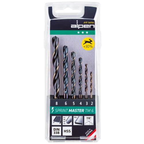 Punte Serie Metallo "hss Sprint Master Tm 6" 6pz Alpen Astuccio Pvc - Serie 6 pz. E Misure 2~8 mm. - cod. 98745