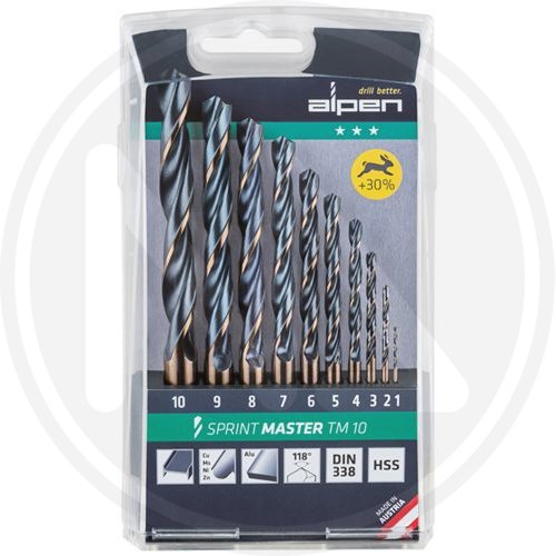 Punte Serie Metallo "hss Sprint Master Tm 10" 10pz Alpen Astuccio Pvc - Serie 10 pz. E Misure 1~10 mm. - cod. 98746