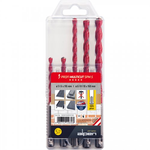 Punte Serie Universali "profi Multicut Spm 5 Sds Plus" 5pz Alpen (54375) - Serie 5 pz. E Misura 5~10 mm. - cod. 51711
