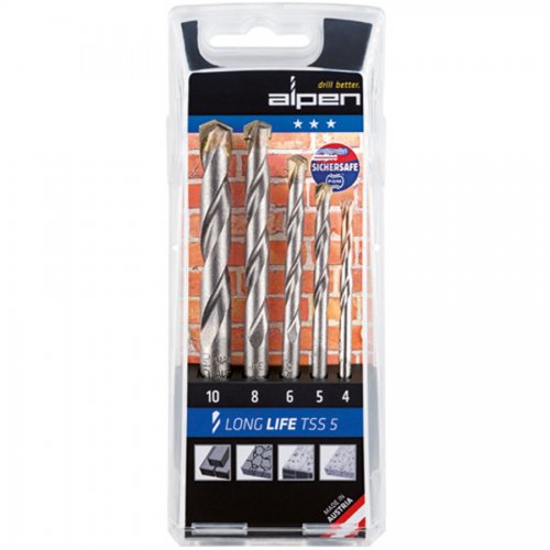 Punte Serie Muro "long Life Tss 5" 5pz Alpen Astuccio Pvc - Serie 5 pz. E Misure 4~10 mm. - cod. 87661