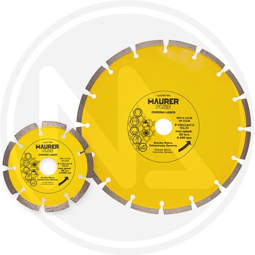 Disco Diamantato Corona Laser 230mm Maurer Plus - Cf. Blister (ex 86744) - Misura 230x2,4x7 mm. e  Foro 22,23 mm. e Comparativi EX 86744 - cod. 83644