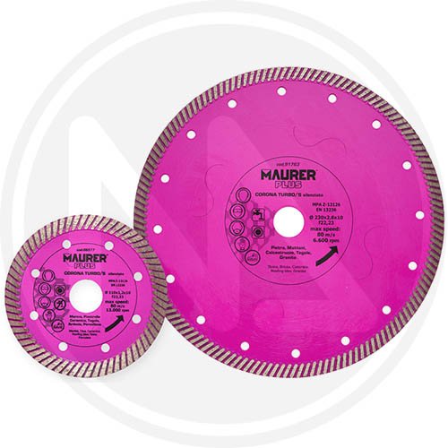 Disco Diamantato Corona Turbo/s 230mm Maurer Plus -cf.blister (ex 91763) - Misura 230x2,8x10 mm. e Foro 22,23 mm. e Comparativi EX 91763 - cod. 83661