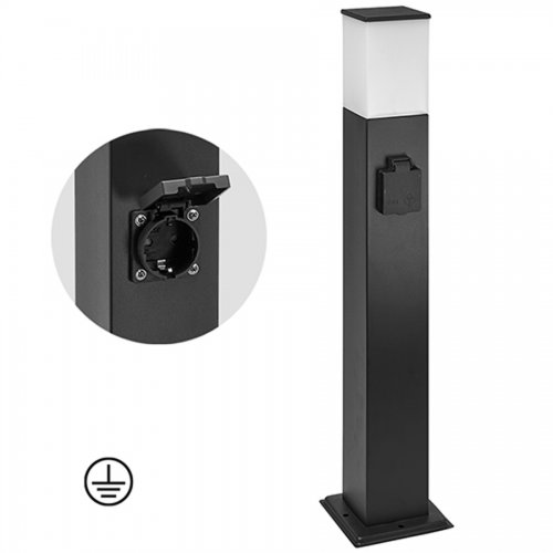 Lampione Da Giardino H60 Cm Con Presa Schuko Squared Papillon - Colore Nero, L. X P. X H. 8,5x9,6x60 Cm. E Base 13x13 Cm. - cod. 83864