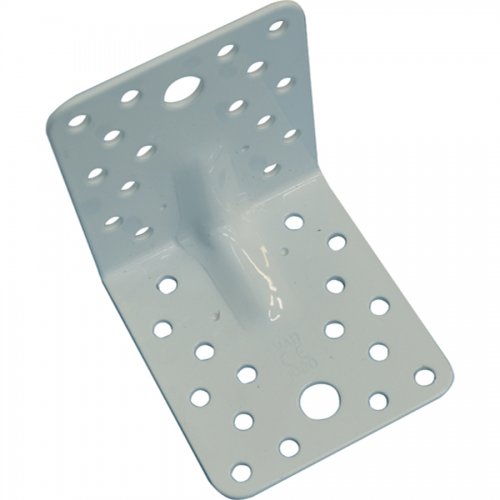 Piastra Per Travi Piegata 100x100mm Acciaio Bianco Maxi Nervata - Misura 100x100x90 mm. E Spessore 3 mm. - cod. 27155