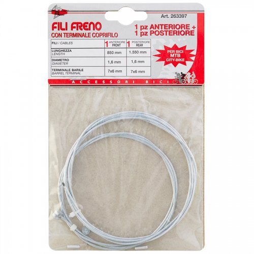 Filo Freno X Bici Mtb - City (kit Ant.85cm - Post.155cm) 1,6mm - Lunghezza 850 - 1550 mm. E Tipo Anter. - Poster. - cod. 25433