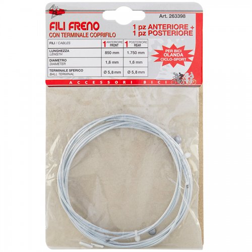 Filo Freno X Bici Olanda (kit Ant.85cm - Post.175cm) 1,6mm - Lunghezza 850 - 1750 mm. E Tipo Anter. - Poster. - cod. 25434
