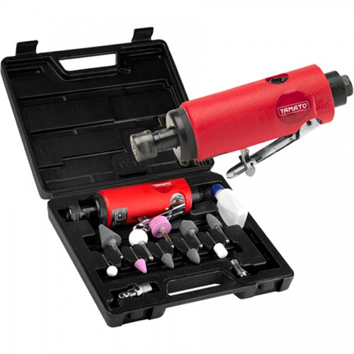 Smerigliatrice Pneumatica Diritta In Kit 15 pz.yamato - Lunghezza 175 mm. E Mandrino 6 mm. - cod. 99455