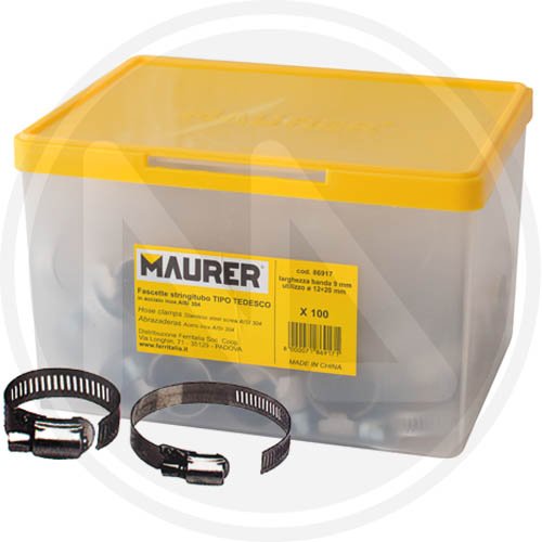 Fascetta Stringitubo Maurer Inox 180x200mm (183x203) - 10 pz - Misura 180x200 mm. e Larg. banda 12 mm. - cod. 87241