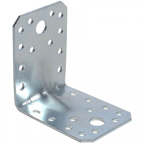 Piastra Per Travi Piegata 70x70mm L 55mm Nervata Zincata Bianco - 50 pz - Misura 70x70x55 mm. E Spessore 2 mm. - cod. 10125