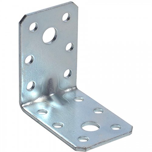 Piastra Per Travi Piegata 50x50mm L 35mm Nervata Zincata Bianco - 50 pz - Misura 50x50x35 mm. E Spessore 2 mm. - cod. 10126