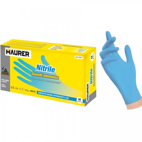 Guanti Monouso Nitrile Blu Tg.m Maurer (cf.100pz) - Cf. Scatola - Taglia M-7,1\2 e Tipo Ambidestri - cod. 91871